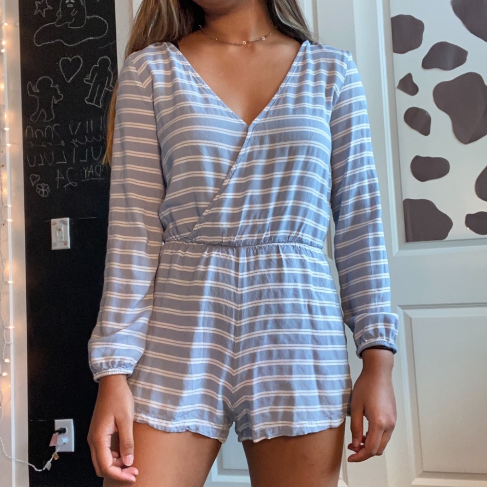 Blue striped romper